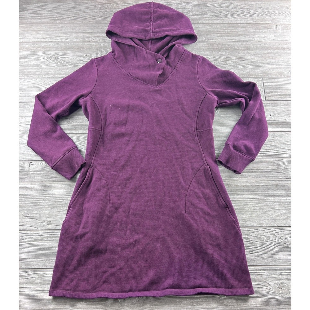 Toad&Co Womens Purple Organic Cotton Fleece Hoodie Dress Large 1714